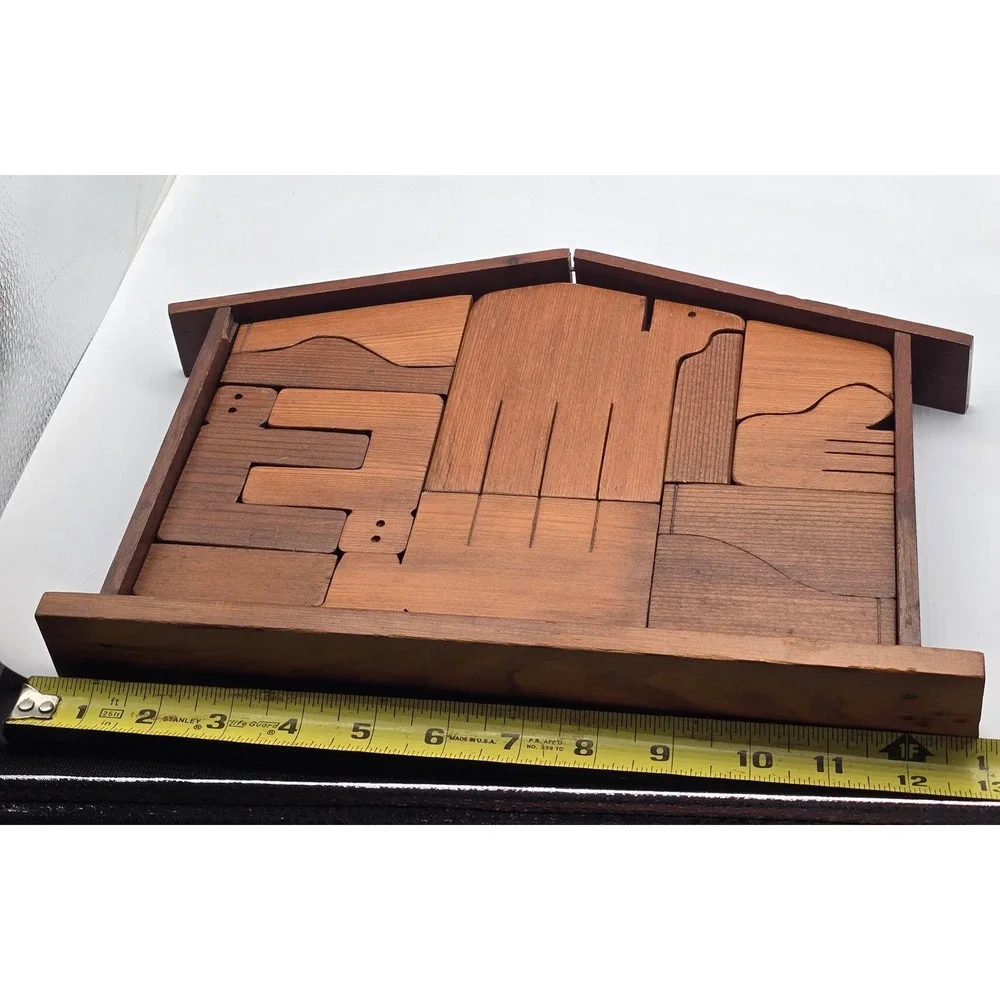 Vintage Wooden Animal Puzzle Nativity Set Brown Handcrafted Folk Art 12in